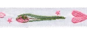 Acufactum Webband Tulpen &amp; Herzen weiss-rosa 1cm