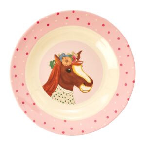 Rice Melamin Kinder-Suppenteller Farm Animals Pferd Pink