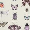 Clarke &amp; Clarke Leinen-Stoff bestickt Papilio heather/ivory