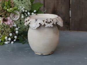 Chic Antique Vase mit Spitzenkante Metall