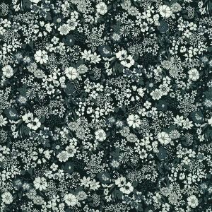 Kokka Cotton Lawn Baumwollstoff Blumen, schwarz