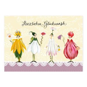 Grätz Postkarte mit Blütenelfen Herzlichen Glückwunsch