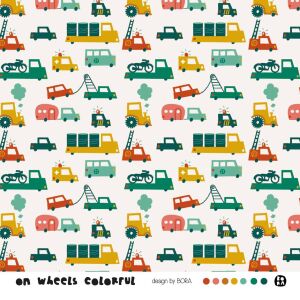 Lillestoff Sommersweat Stoff On Wheels, colorful