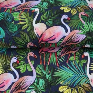 Stenzo Jersey Stoff Flamingotanz, dunkelblau
