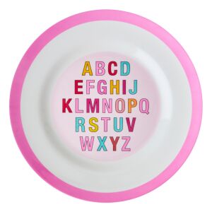 Rice Melamin Dinner Teller rund mit Alphabet, pink